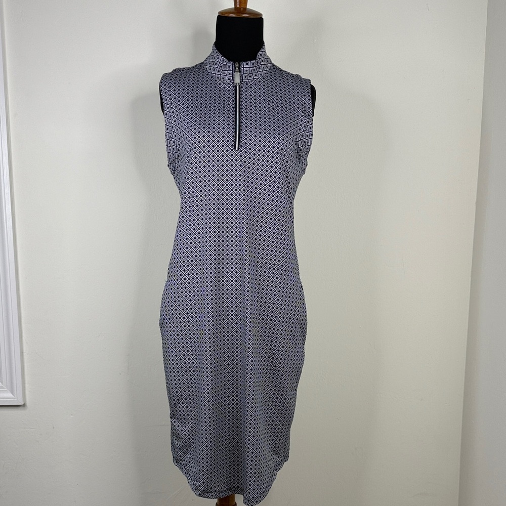 LILLIE GREEN Sleeveless Geometric Pattern Dress - Black and White S